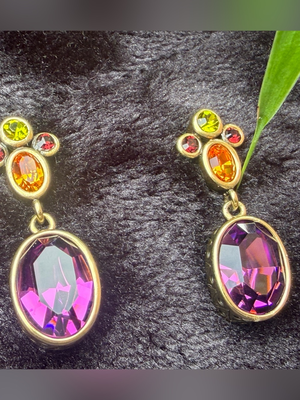 Heidi Daus "Double Play" Crystal Drop Earrings - Purple, Orange and Lime Green - Picture 6 of 6